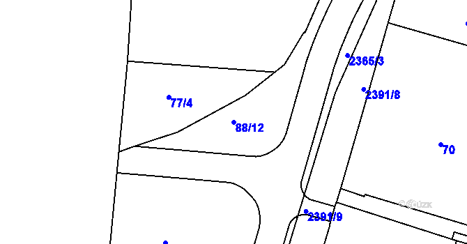 Parcela st. 88/12 v KÚ Rosice u Brna, Katastrální mapa