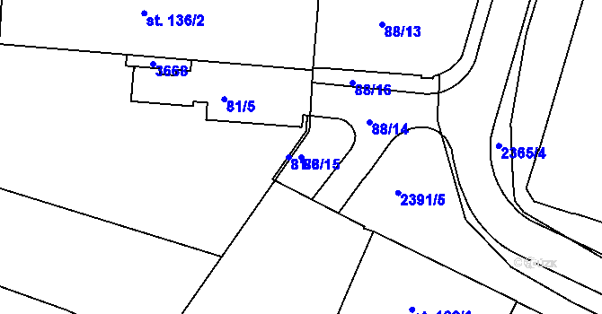 Parcela st. 88/15 v KÚ Rosice u Brna, Katastrální mapa