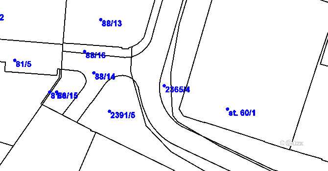 Parcela st. 2365/4 v KÚ Rosice u Brna, Katastrální mapa