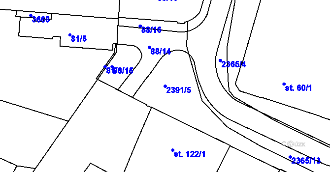 Parcela st. 2391/5 v KÚ Rosice u Brna, Katastrální mapa