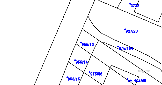 Parcela st. 955/13 v KÚ Rosice u Brna, Katastrální mapa