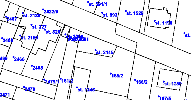 Parcela st. 2145 v KÚ Rosice u Brna, Katastrální mapa