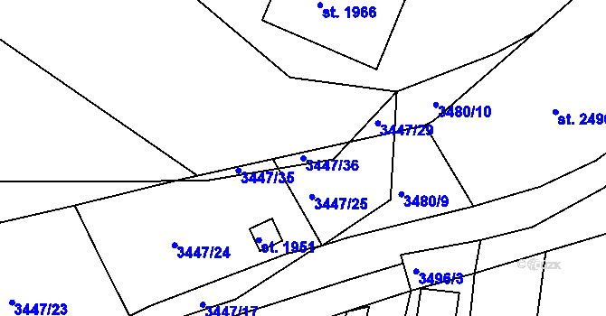 Parcela st. 3447/36 v KÚ Rosice u Brna, Katastrální mapa