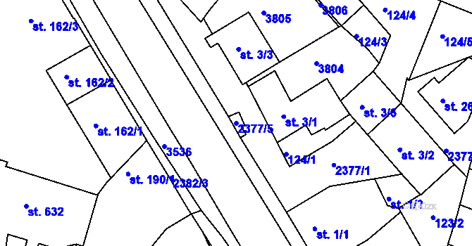 Parcela st. 2377/5 v KÚ Rosice u Brna, Katastrální mapa