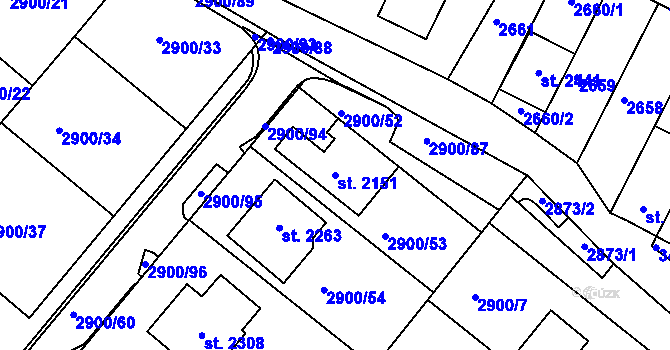 Parcela st. 2151 v KÚ Rosice u Brna, Katastrální mapa