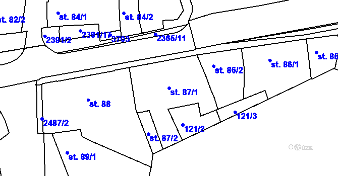 Parcela st. 87/1 v KÚ Rosice u Brna, Katastrální mapa