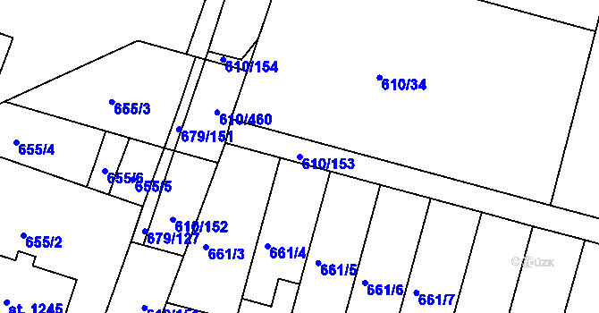 Parcela st. 610/153 v KÚ Rosice u Brna, Katastrální mapa