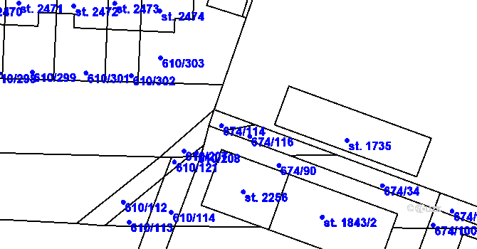 Parcela st. 674/115 v KÚ Rosice u Brna, Katastrální mapa
