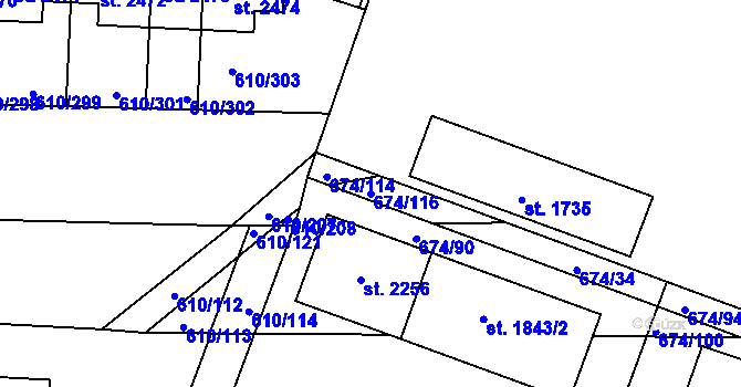 Parcela st. 674/116 v KÚ Rosice u Brna, Katastrální mapa