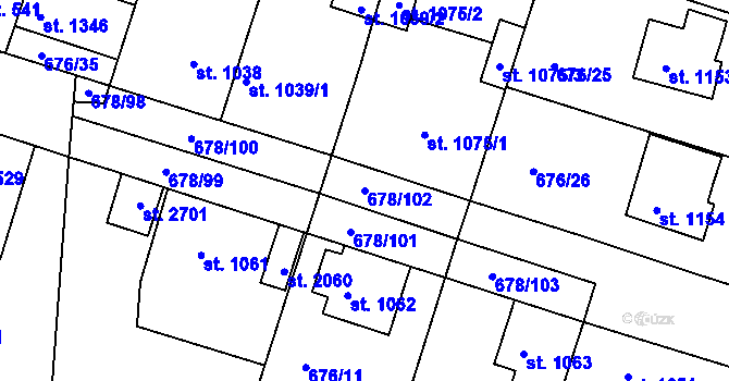 Parcela st. 678/102 v KÚ Rosice u Brna, Katastrální mapa