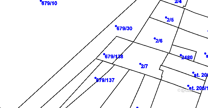 Parcela st. 679/138 v KÚ Rosice u Brna, Katastrální mapa