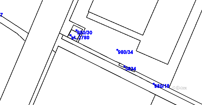 Parcela st. 975/69 v KÚ Rosice u Brna, Katastrální mapa