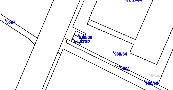 Parcela st. 980/8 v KÚ Rosice u Brna, Katastrální mapa