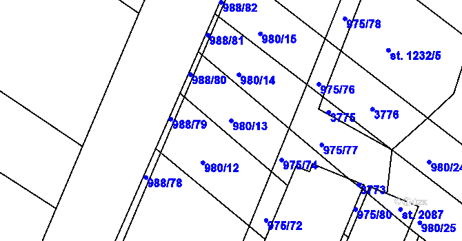 Parcela st. 980/13 v KÚ Rosice u Brna, Katastrální mapa