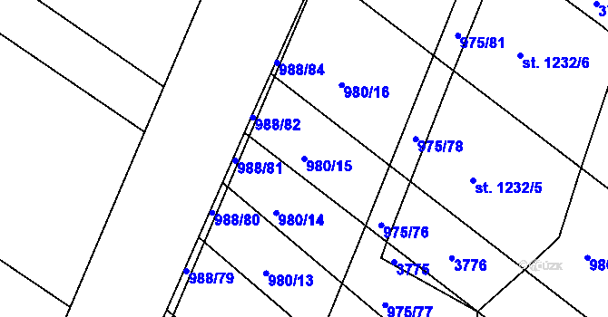 Parcela st. 980/15 v KÚ Rosice u Brna, Katastrální mapa