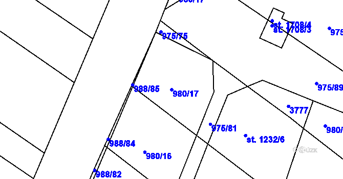 Parcela st. 980/17 v KÚ Rosice u Brna, Katastrální mapa
