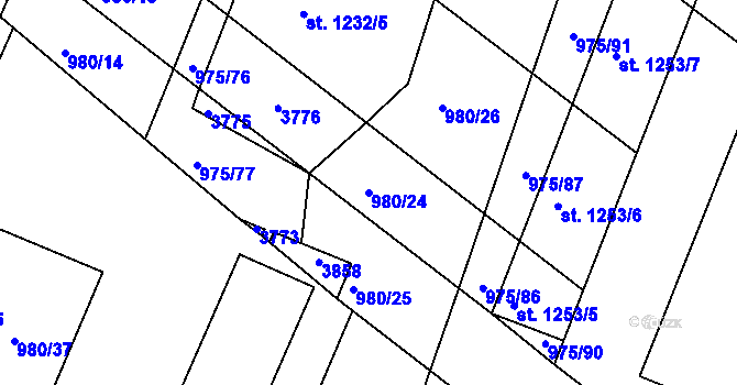 Parcela st. 980/24 v KÚ Rosice u Brna, Katastrální mapa