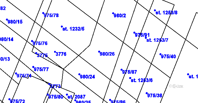 Parcela st. 980/26 v KÚ Rosice u Brna, Katastrální mapa