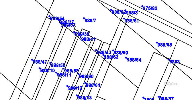 Parcela st. 988/43 v KÚ Rosice u Brna, Katastrální mapa