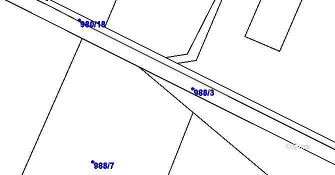 Parcela st. 988/62 v KÚ Rosice u Brna, Katastrální mapa