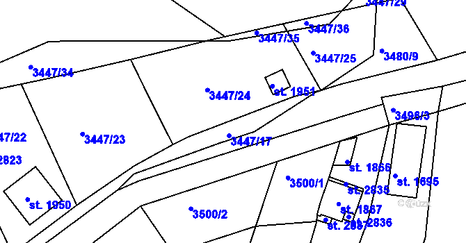 Parcela st. 3447/57 v KÚ Rosice u Brna, Katastrální mapa