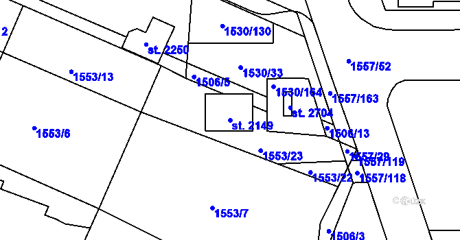 Parcela st. 2149 v KÚ Rosice u Brna, Katastrální mapa