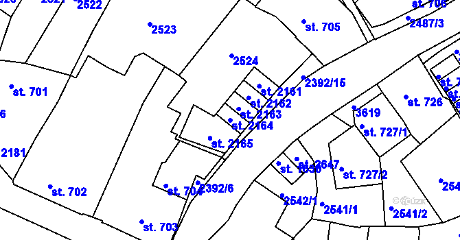 Parcela st. 2164 v KÚ Rosice u Brna, Katastrální mapa