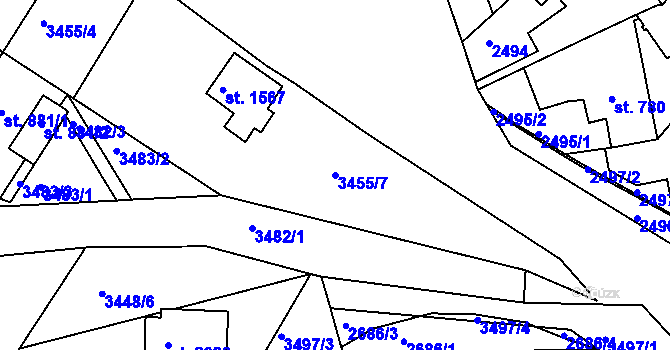 Parcela st. 3455/7 v KÚ Rosice u Brna, Katastrální mapa