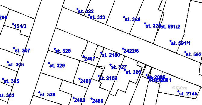 Parcela st. 2180 v KÚ Rosice u Brna, Katastrální mapa
