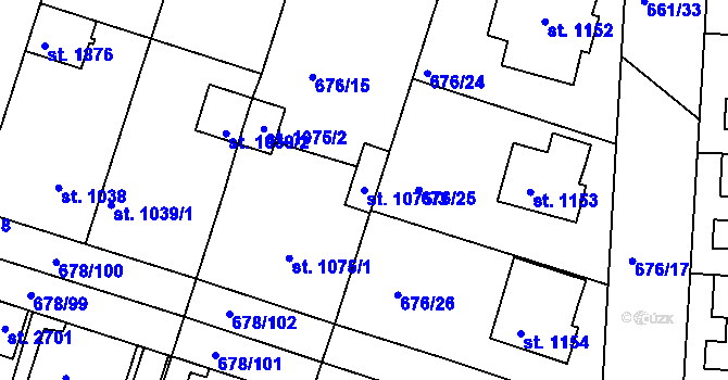 Parcela st. 1075/3 v KÚ Rosice u Brna, Katastrální mapa
