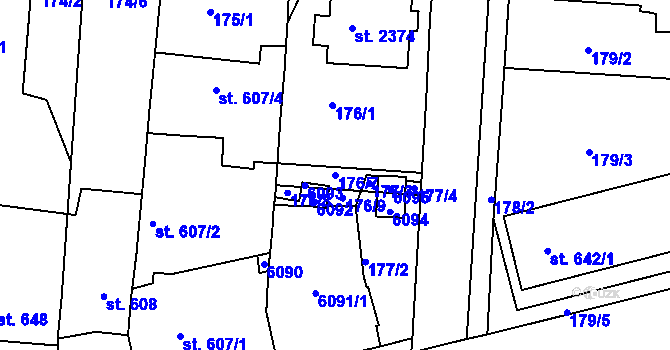 Parcela st. 176/7 v KÚ Rosice u Brna, Katastrální mapa