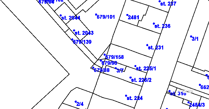 Parcela st. 679/158 v KÚ Rosice u Brna, Katastrální mapa