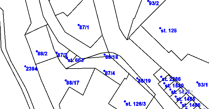 Parcela st. 88/18 v KÚ Rosice u Brna, Katastrální mapa