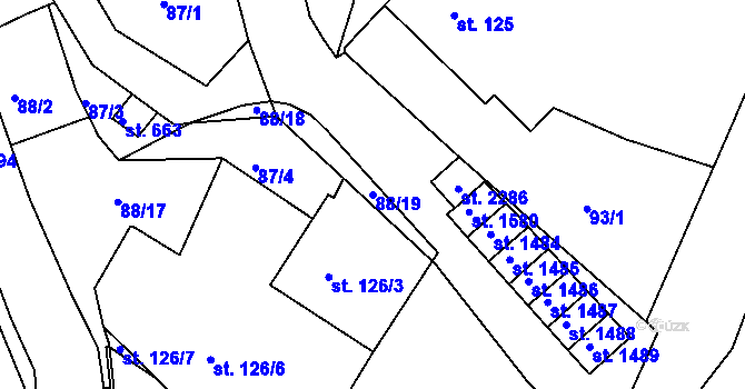Parcela st. 88/19 v KÚ Rosice u Brna, Katastrální mapa