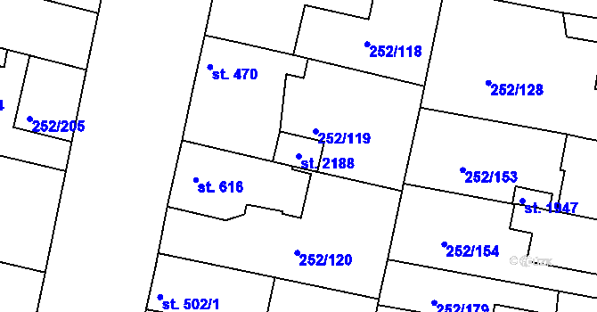 Parcela st. 2188 v KÚ Rosice u Brna, Katastrální mapa