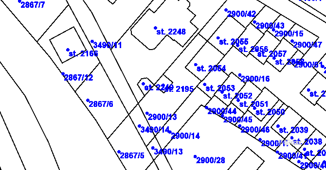 Parcela st. 2195 v KÚ Rosice u Brna, Katastrální mapa
