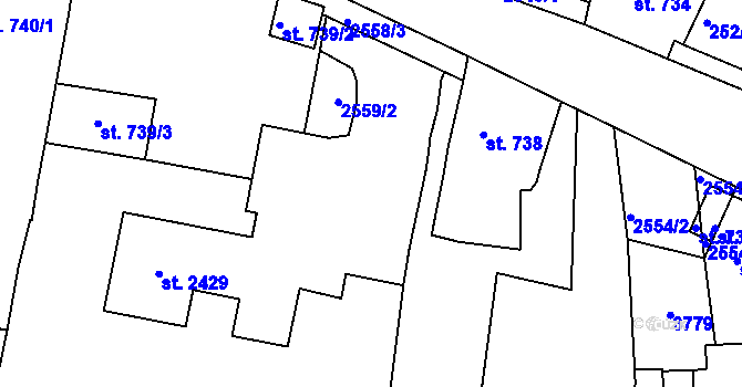Parcela st. 2559/1 v KÚ Rosice u Brna, Katastrální mapa
