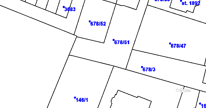 Parcela st. 678/104 v KÚ Rosice u Brna, Katastrální mapa