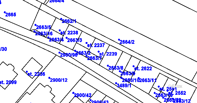 Parcela st. 2239 v KÚ Rosice u Brna, Katastrální mapa