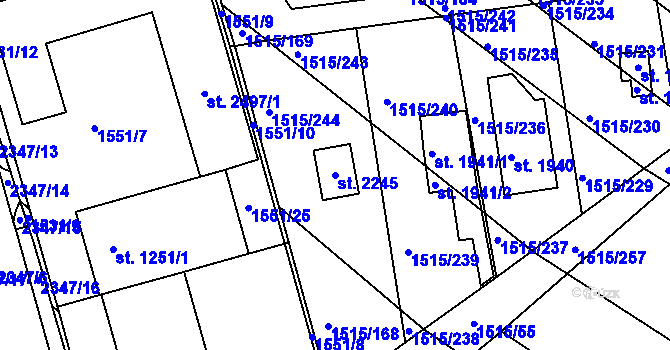 Parcela st. 2245 v KÚ Rosice u Brna, Katastrální mapa