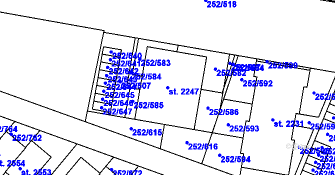 Parcela st. 2247 v KÚ Rosice u Brna, Katastrální mapa