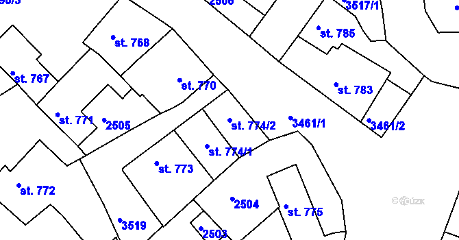 Parcela st. 774/2 v KÚ Rosice u Brna, Katastrální mapa