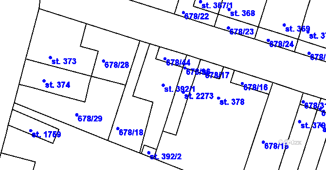 Parcela st. 392/1 v KÚ Rosice u Brna, Katastrální mapa