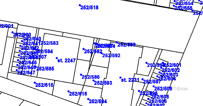 Parcela st. 252/592 v KÚ Rosice u Brna, Katastrální mapa