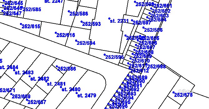 Parcela st. 252/595 v KÚ Rosice u Brna, Katastrální mapa
