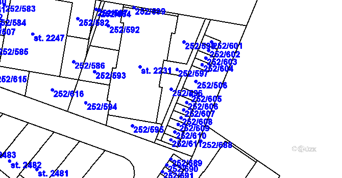 Parcela st. 252/596 v KÚ Rosice u Brna, Katastrální mapa
