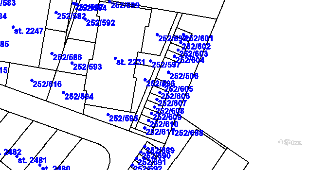 Parcela st. 252/605 v KÚ Rosice u Brna, Katastrální mapa