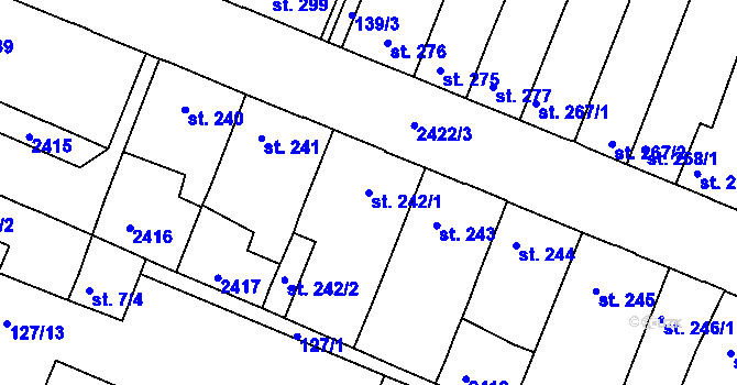 Parcela st. 242/1 v KÚ Rosice u Brna, Katastrální mapa