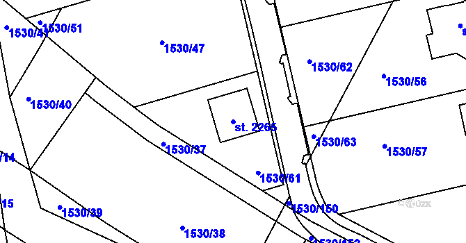 Parcela st. 2265 v KÚ Rosice u Brna, Katastrální mapa
