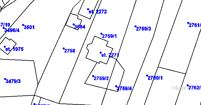 Parcela st. 2271 v KÚ Rosice u Brna, Katastrální mapa